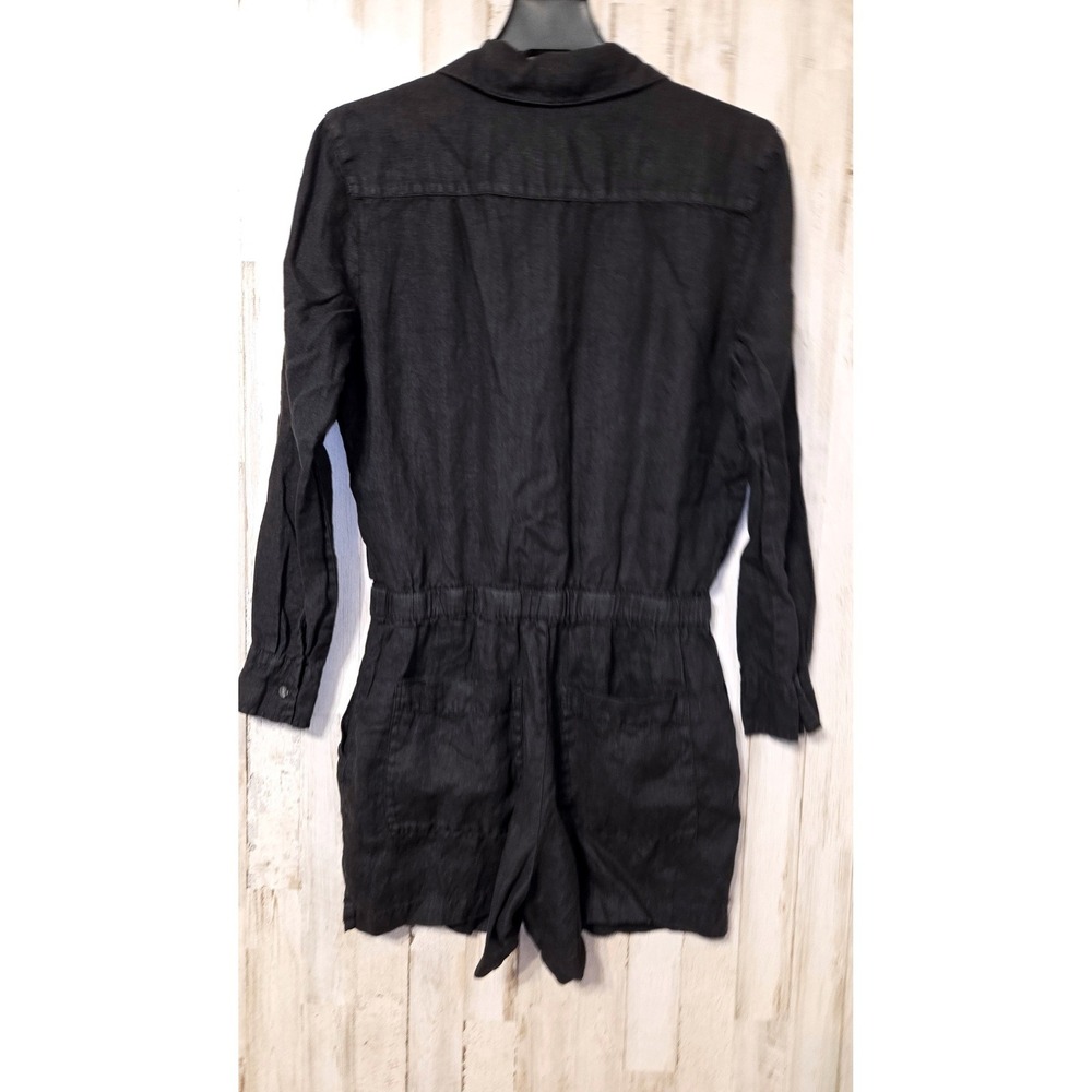 James Perse size 0 black 100% Linen Button Romper Jumpsuit Long sleeve - Picture 3 of 5